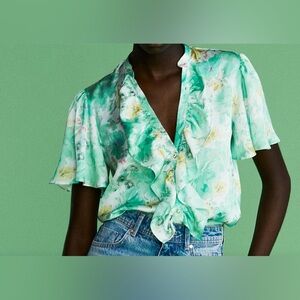Zara - Green Floral Ruffle Blouse (L)